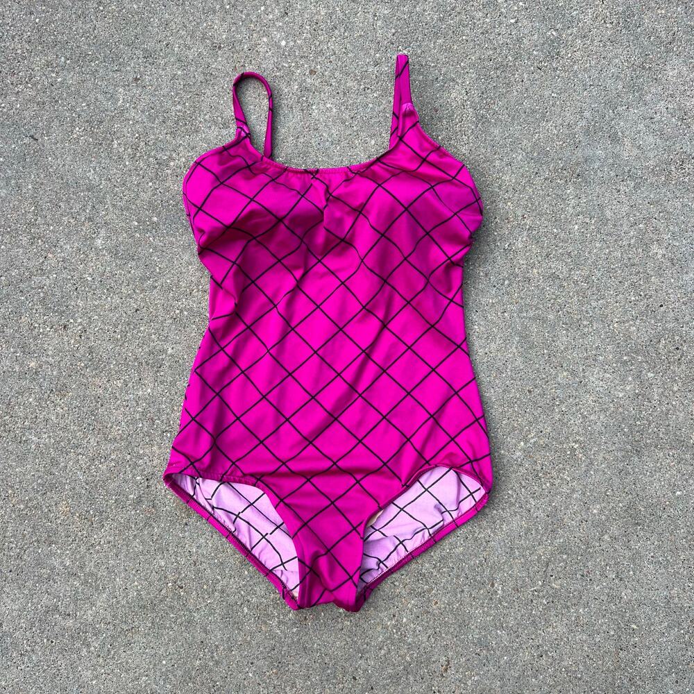 Maxine of Hollywood Fuchsia Black Argyle Diamond Bullet Bra One Piece Swimsuit